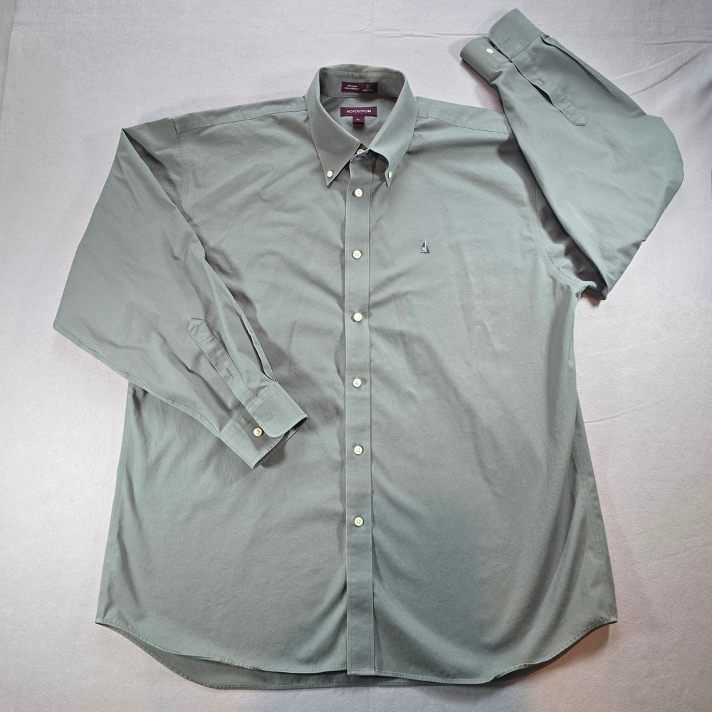 Nordstrom Smartcare Mens XL Sage Green Long Sleeve Button Down Shirt 100% Cotton